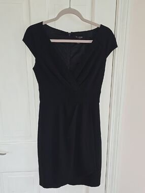 White House Black Market Black Wrap-Front Cap Sleeve Midi Dress
